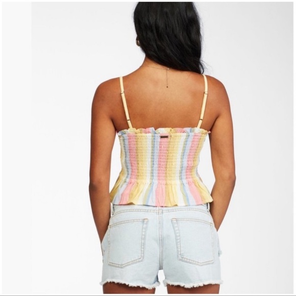 NWT Billabong smocked ruffle crop tank top pastel stripes L - Picture 2 of 6